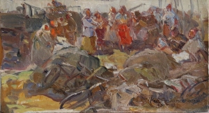 Жигимонт Петр Иванович (1914 – 2003) - картины художника. У околицы. Этюд.