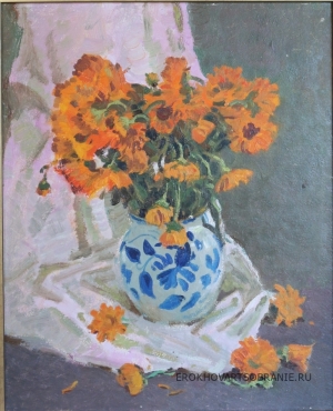Алексеев Адольф Евгеньевич (1934 – 2000) - картины художника. Букет календулы в вазе.