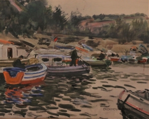 Гершаник Роман Васильевич (1898 – 1983?) - картины художника. Дождь. Из серии Станция моторных лодок.