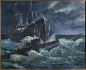 Птицын Леонид Васильевич (1929 – 2017) - картины художника. Таран подводной лодки кораблем Бриз.