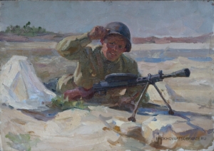 Плотнов Андрей Иванович (1916 – 1997) - картины художника. Пулеметчик.