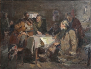 Труфанов Михаил Павлович (1921 - 1988) - картины художника. Штаб Ковпака эскиз.