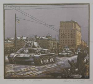 Соколов Илья Алексеевич (1890–1968) - картины художника. Танки идут на фронт.