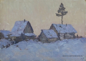 Рыбченкова Лора Борисовна (1928-2005) - картины художника. Зимний вечер в деревне. Академичка.