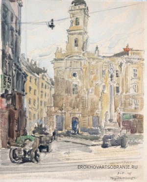 Маторин Михаил Владимирович (1901 – 1976) - картины художника. Пушки замолчали. Будапешт. 8-5-45.
