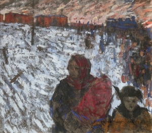 Тягунов Владимир Петрович (1907 – 1982) - картины художника. Прибыл поезд в Освенцим. Из серии Освенцим, 1942 год..